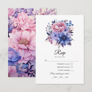 Petal Pink, Cornflower Blue & Mauve Purple Wedding RSVP Card