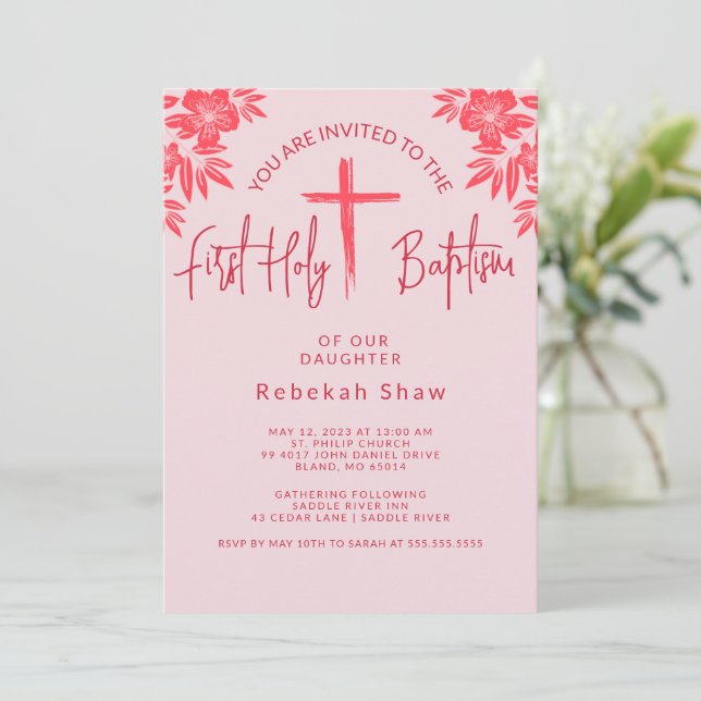Petal Pink Girls Communion Invitation (Standing Front)
