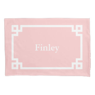 Petal Pink Greek Key Monogram Standard Pillow Case