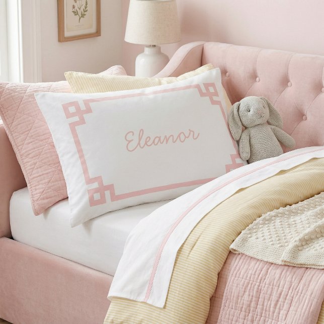 Petal Pink Greek Key Monogram Standard Pillow Case (Creator Uploaded)