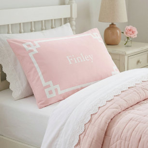 Petal Pink Greek Key Monogram Standard Pillow Case