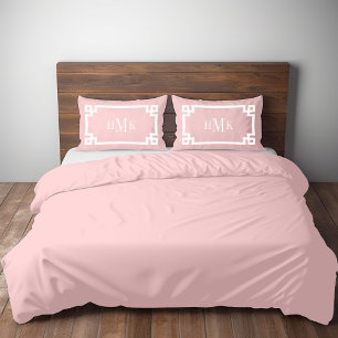 Petal Pink Greek Key Monogram Standard Pillowcase
