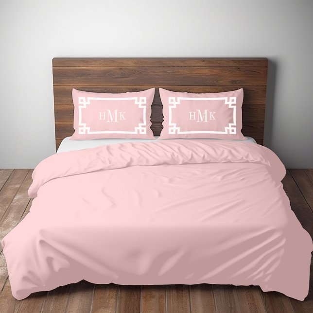 Petal Pink Greek Key Monogram Standard Pillowcase (Creator Uploaded)