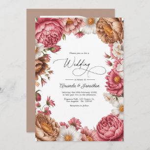 Petal Pink, Mocha Latte & Ivory Pearl Wedding Invitation