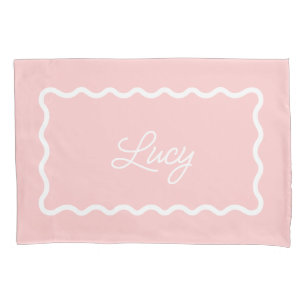 Petal Pink Wavy Scallop Frame Monogram Pillowcase