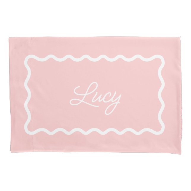 Petal Pink Wavy Scallop Frame Monogram Pillowcase (Front)