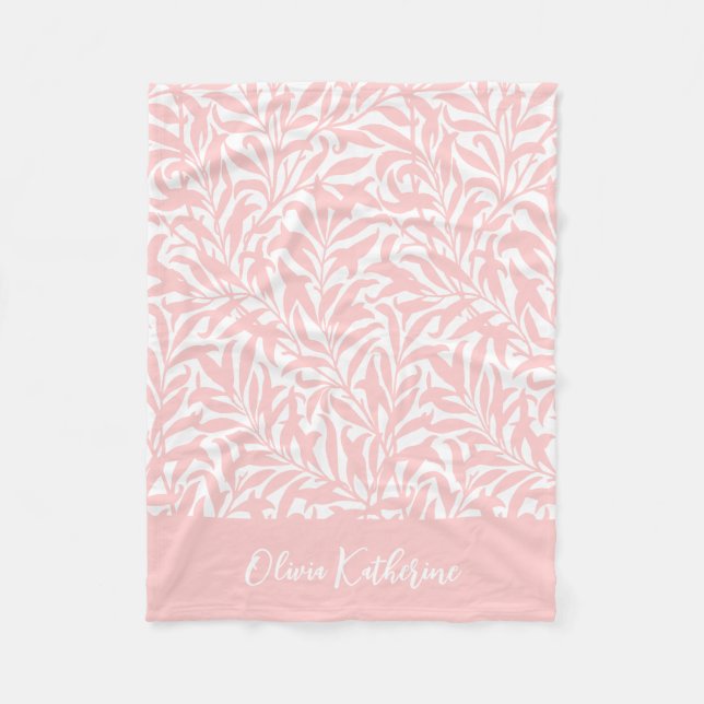 Petal Pink Willow Bough Monogrammed Fleece Blanket (Front)