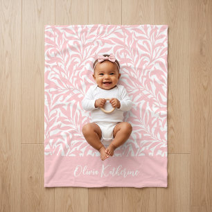 Petal Pink Willow Bough Monogrammed Fleece Blanket