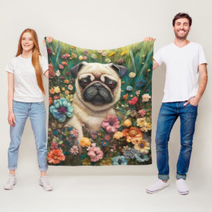 Petal Pug's Garden: A Dreamlike Needle Felt Fleece Blanket