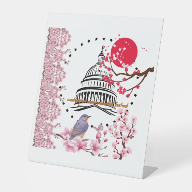 Petal rain celebration white pedestal sign (Front)