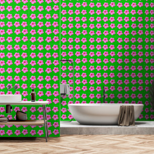 "Petal Serenity: Pink Hibiscus on a Green Canvas Wallpaper