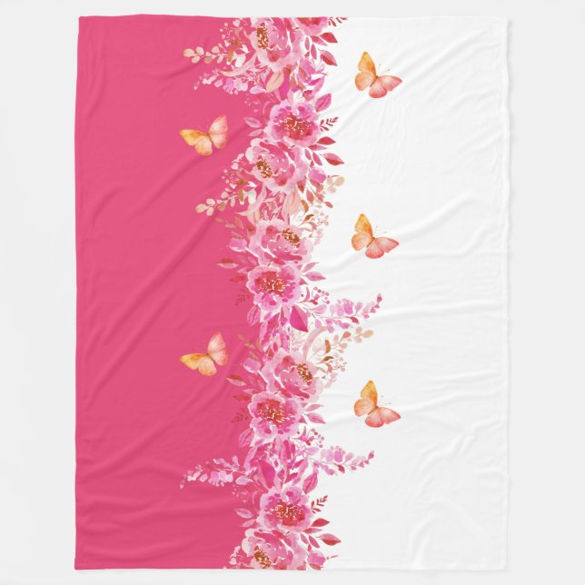 Petal Soft Pink Butterfly Sherpa Blanket (Front)