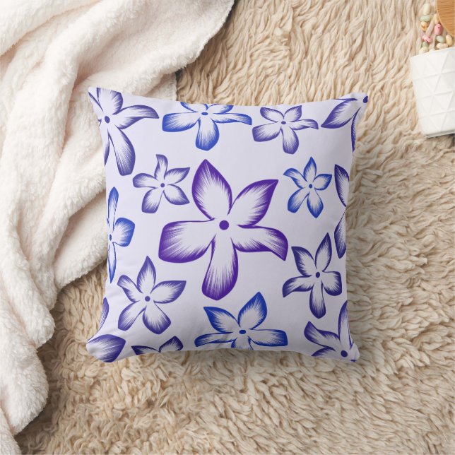 Petal Whimsy Blue & Purple Floral Throw Pillow (Blanket)
