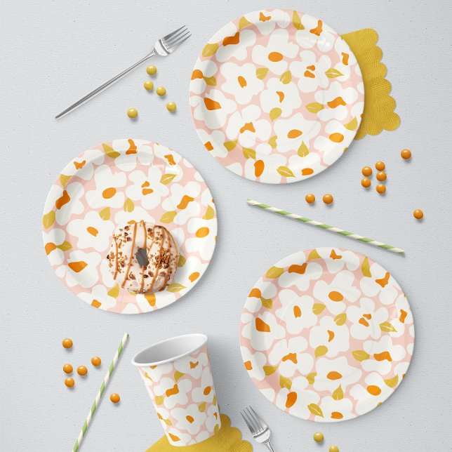 Petal Whimsy Pink White Paper Plate (Creator Uploaded)