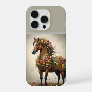 Petals And Hooves:  Brown Horse Fantasy Garden,  iPhone 15 Pro Case