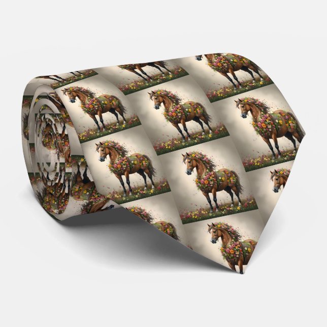 Petals And Hooves:  Brown Horse Fantasy Garden,  Tie (Rolled)