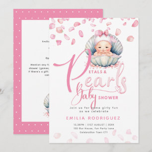 Petals and Pearls Pink Baby Girl Shower Invitation