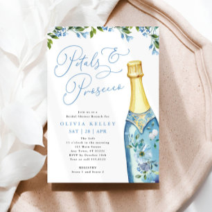 Petals and Prosecco Blue Painted Bottle Brunch Invitation