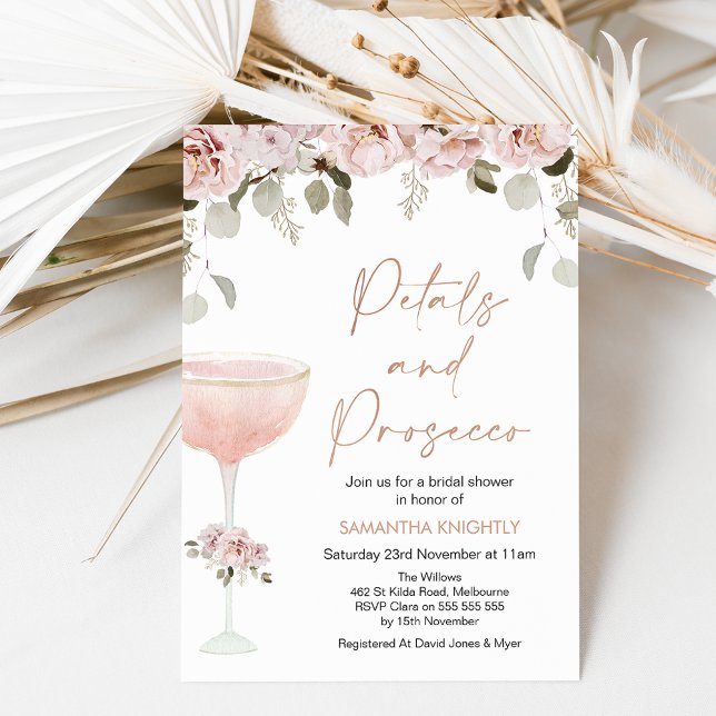 Petals and Prosecco Blush Floral Bridal Shower Inv Invitation (Creator Uploaded)