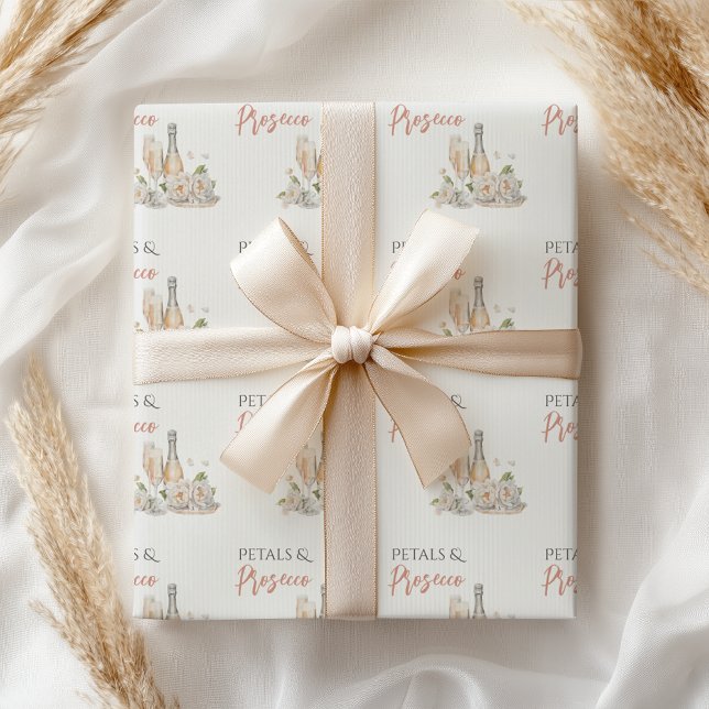Petals and Prosecco Blush Pink Bridal Shower Wrapping Paper (Creator Uploaded)