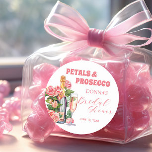 Petals and Prosecco Bottle and Roses Bridal Shower Classic Round Sticker