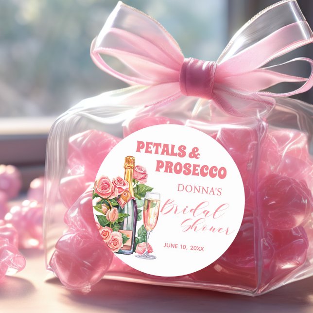 Petals and Prosecco Bottle and Roses Bridal Shower Classic Round Sticker (Creator Uploaded)