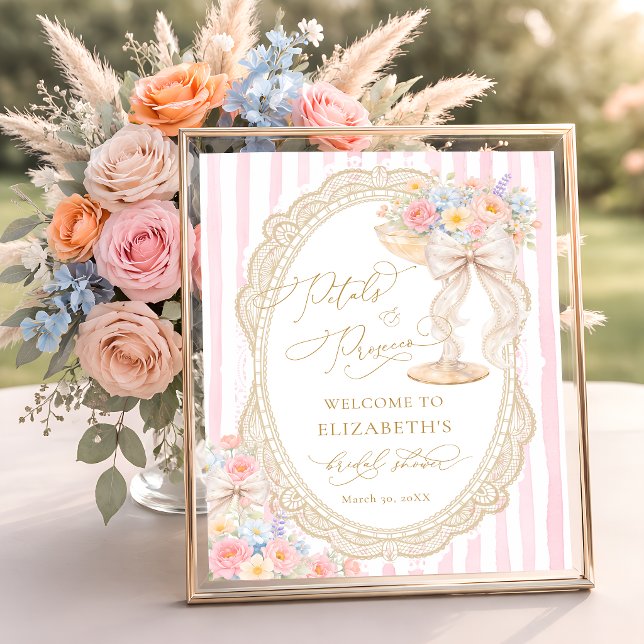 Petals and Prosecco Bow Bridal Shower Welcome Poster (Creator Uploaded)