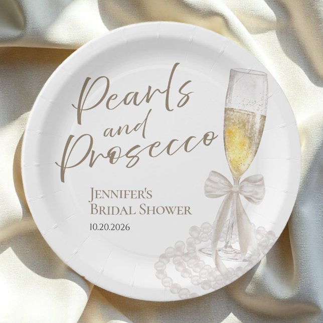 Petals and Prosecco | Bow Watercolor Bridal Shower Paper Plate (Creator Uploaded)