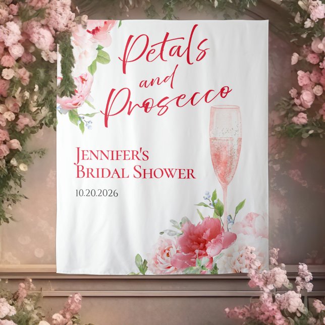 Petals and Prosecco | Bridal Shower Backdrops Tapestry (Creator Uploaded)