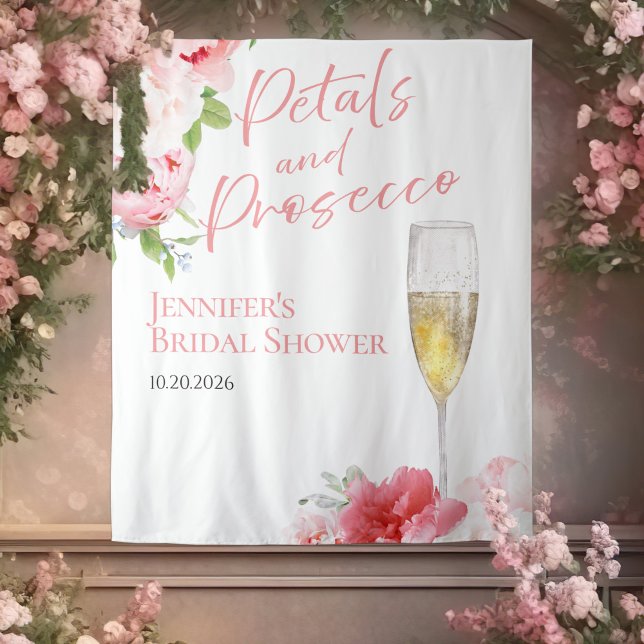 Petals and Prosecco | Bridal Shower Backdrops Tapestry (Creator Uploaded)