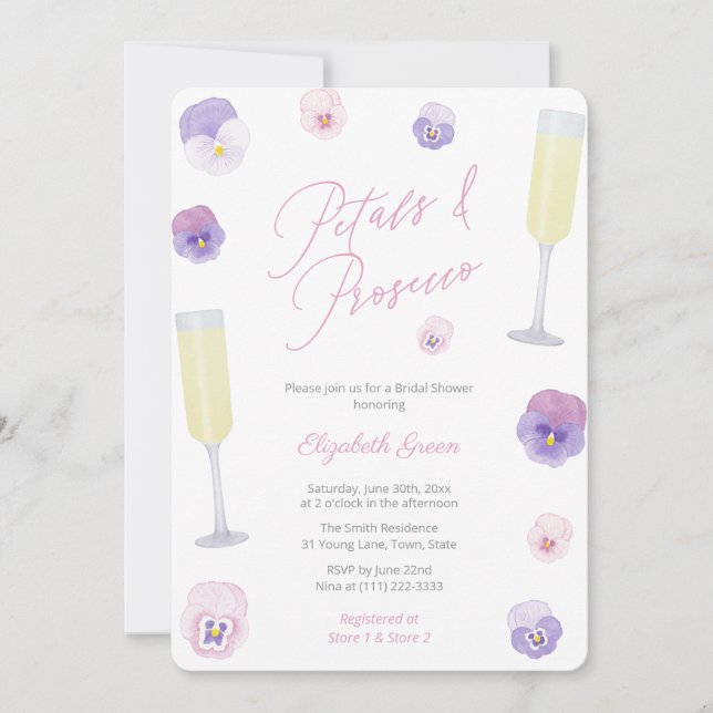 Petals And Prosecco Bridal Shower Brunch Party Invitation (Front)