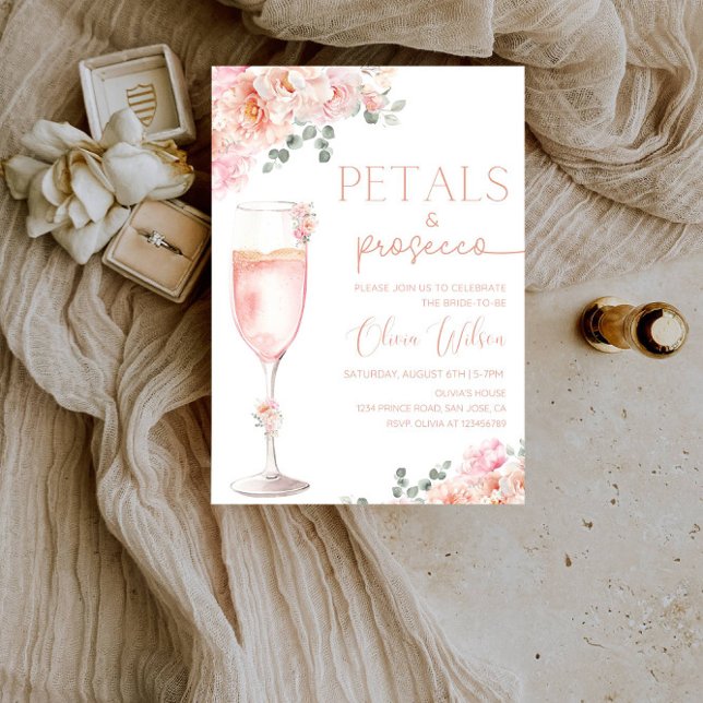 Petals and Prosecco Bridal Shower-Floral Champagne Invitation (Creator Uploaded)