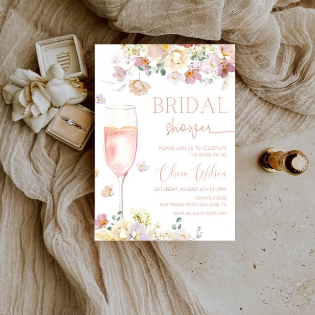 Petals and Prosecco Bridal Shower-Floral Champagne Invitation (Creator Uploaded)