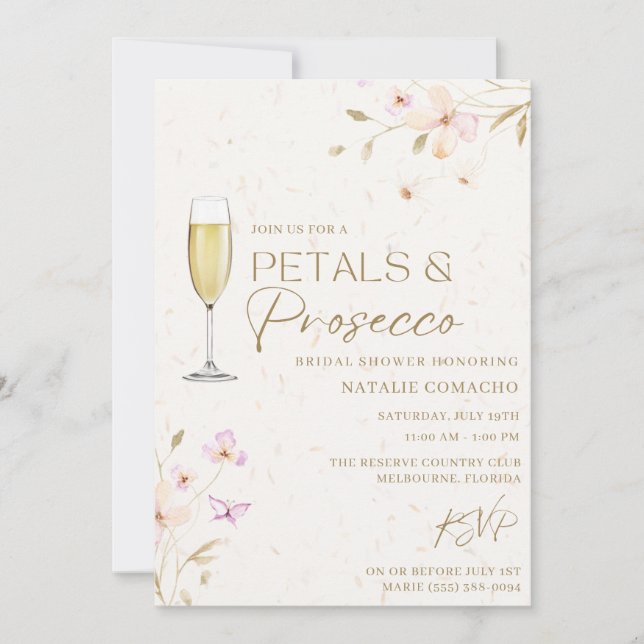 Petals and Prosecco Bridal Shower Party Invitation (Front)