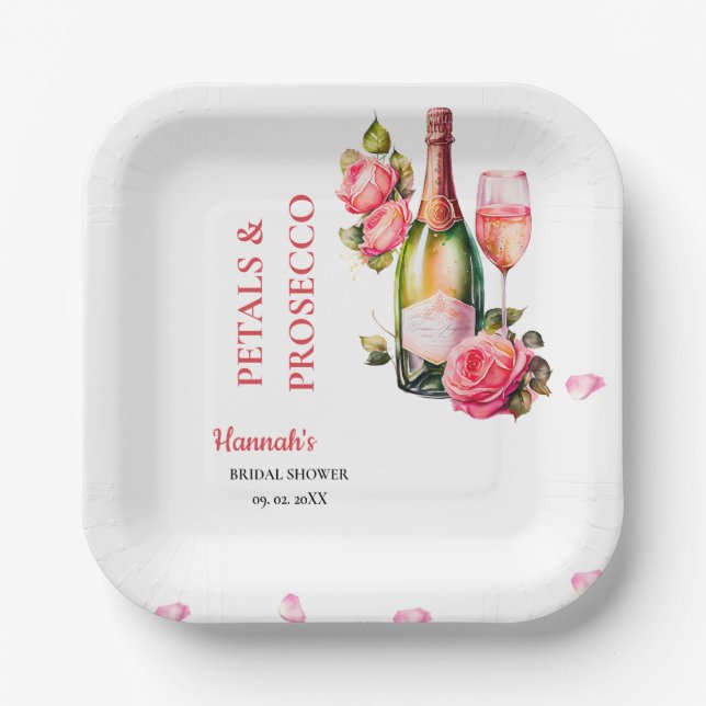 Petals And Prosecco Bridal Shower Party Paper Plate (Front)