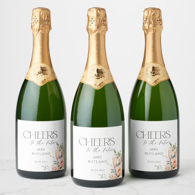 Petals And Prosecco Bridal Shower Sparkling Wine Label (Bottles)