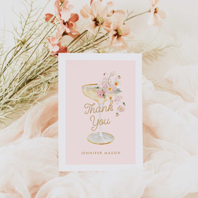 Petals and Prosecco Bridal Shower Thank You Card (Creator Uploaded)