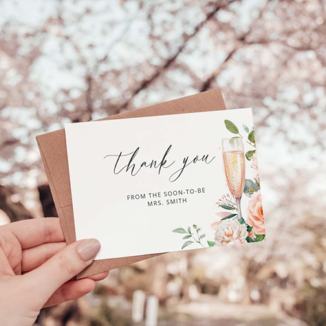 Petals And Prosecco Bridal Shower Thank You  Card (Creator Uploaded)