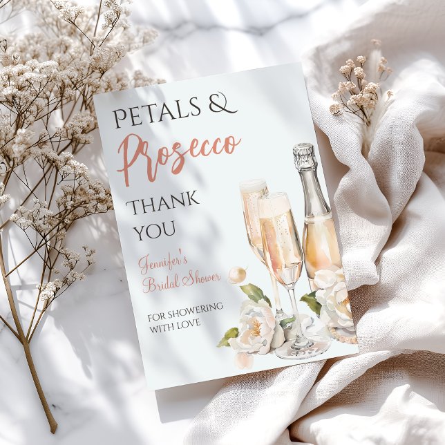 Petals and Prosecco Bridal Shower Thank You Card (Creator Uploaded)