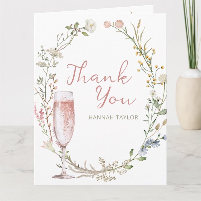 Petals and Prosecco Bridal Shower Wildflower Thank You Card (Front)