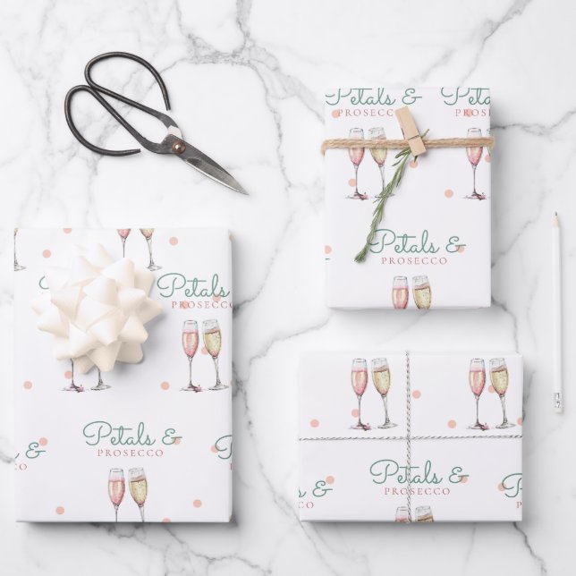 Petals and Prosecco Bridal Shower Wrapping Paper Sheet (Front)