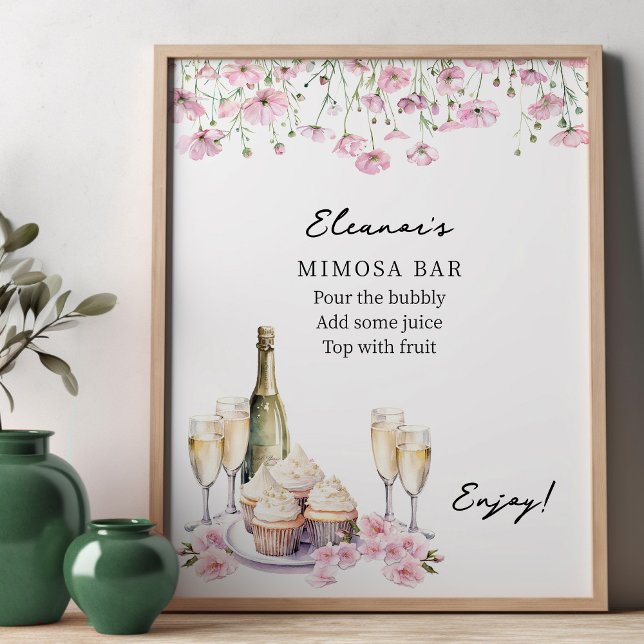 Petals and Prosecco Cava and Cupcakes Mimosa Bar Poster (Mimosa Bar Sign from Cupcakes and Cava Bridal Shower Collection by Darling & May)
