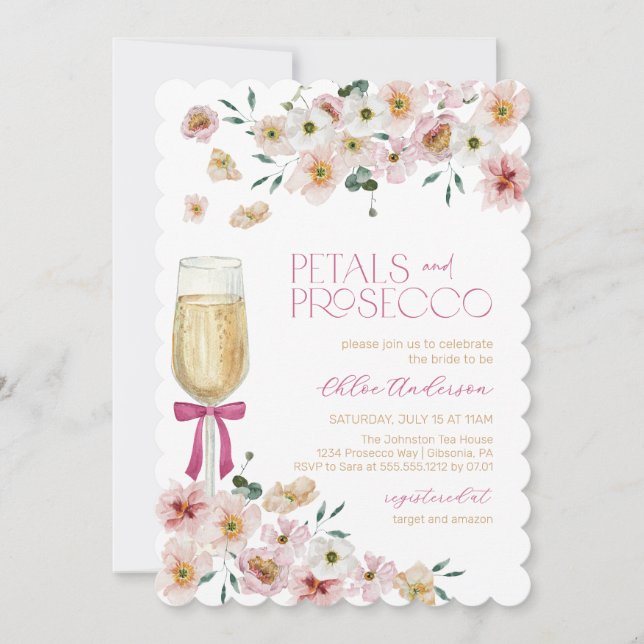 Petals and Prosecco Champagne Bridal Shower Invitation (Front)
