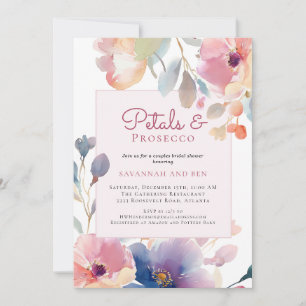 Petals and Prosecco Couples Floral Bridal Shower Invitation