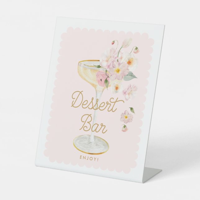 Petals and Prosecco Dessert Bar Pedestal Sign (Front)