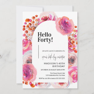 Petals and Prosecco   Elegant 40th Birthday Invitation
