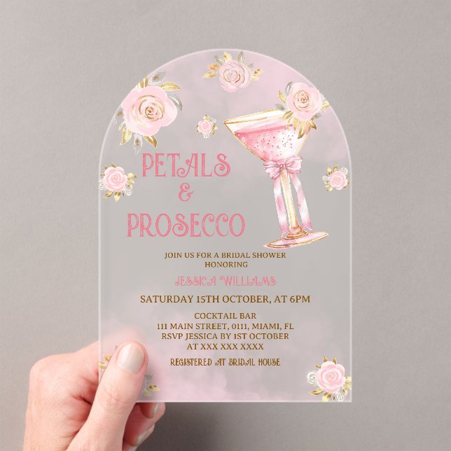 Petals and Prosecco Elegant Floral Bridal Shower Acrylic Invitations (Insitu (Handheld))