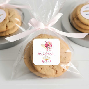 Petals and Prosecco Floral Bridal Shower Favour Square Sticker