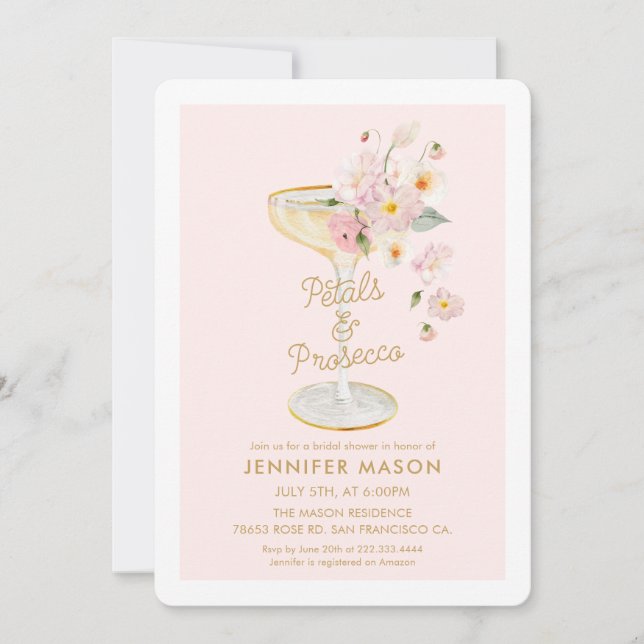 Petals and Prosecco Floral Bridal Shower Invitation (Front)