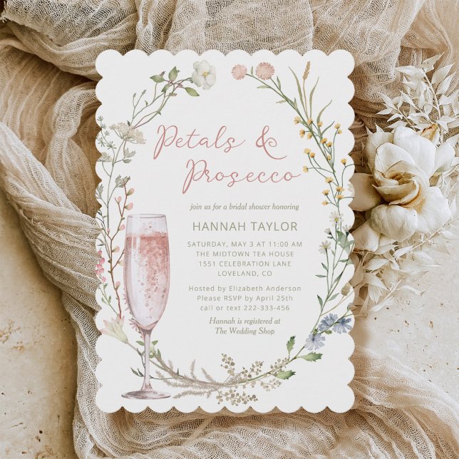 Petals and Prosecco Floral Bridal Shower Invitation (petals and prosecco brunch bridal shower invitation)